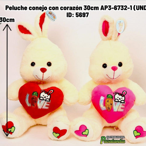 Peluche conejo con corazón 30cm AP3-6732-1 (UND)