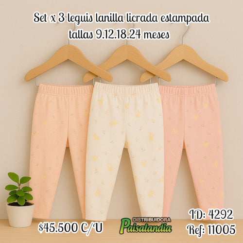 set x 3 leguis lanilla licrada estampada tallas 9.12.18.24 meses 11005
