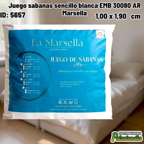 Juego sabanas sencillo blanca EMB 30080 AR Marsella (UND)
