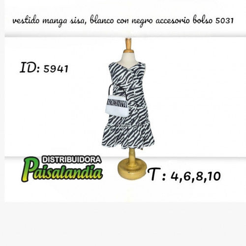 vestido manga sisa, blanco con negro accesorio bolso 5031 (UND)
