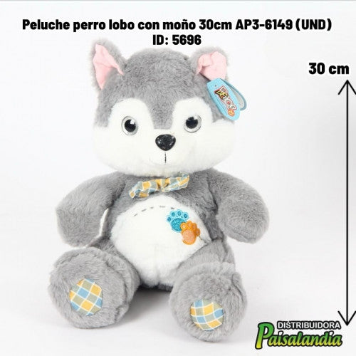 Peluche perro lobo con moño 30cm AP3-6149 (UND)