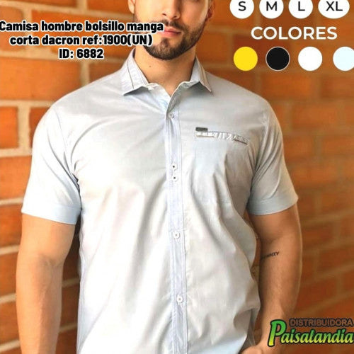 Camisa hombre bolsillo manga corta dacron ref:1900(UN)
