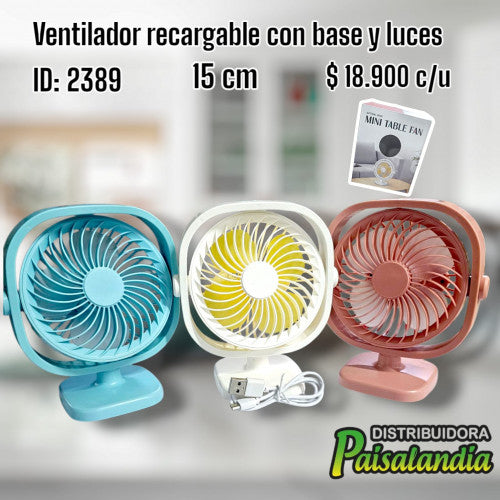 Ventilador recargable con base y luces (UND)