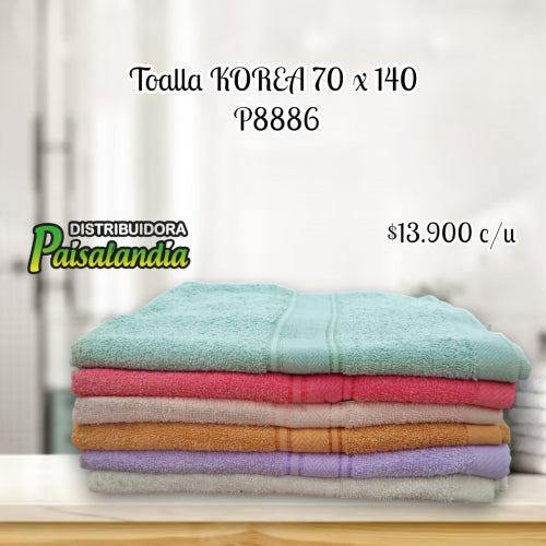 Toalla KOREA 70 x 140 cm colores surtidos M-310/311/313 (UND)