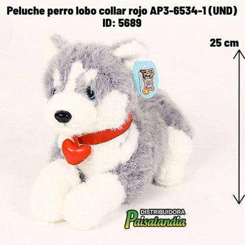 Peluche perro lobo collar rojo AP3-6534-1 (UND)