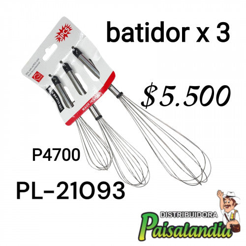 Batidor metálico x3 encartonado PL-21093 (UND)