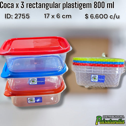 Coca x3 rectangular Plastigem 800ml