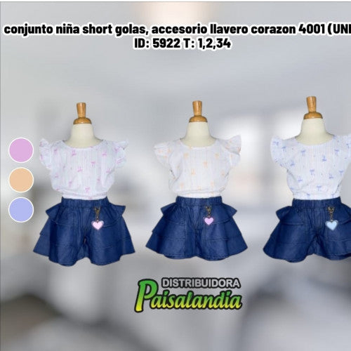 conjunto niña short golas, accesorio llavero corazon 4001 (UND)