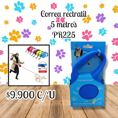 Correa retráctil 5 metros mascotas PR225 (UND)
