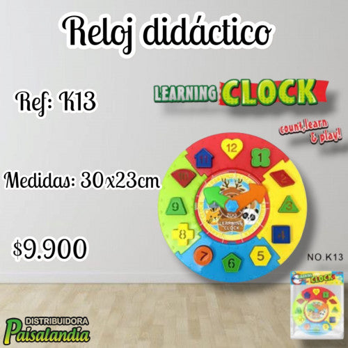 Reloj didáctico infantil 30 x 23 cm K13-LOC (UND)