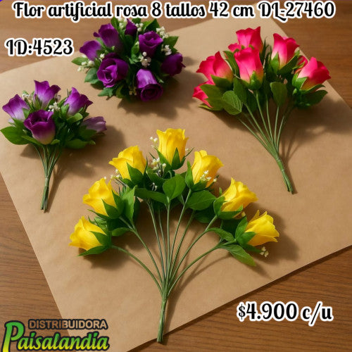 Flor artificial rosa 8 tallos 42 cm DL-27460 (UND)