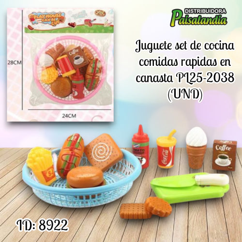 Juguete set de cocina comidas rapidas en canasta PL25-2038 (UND)