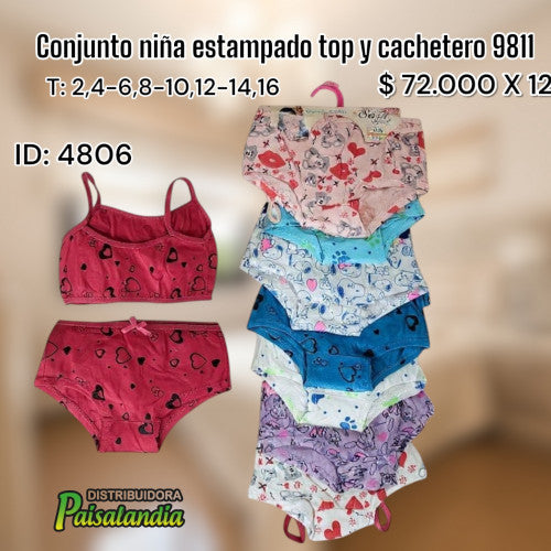 Conjunto niña estampado top y cachetero 9811 (DC)