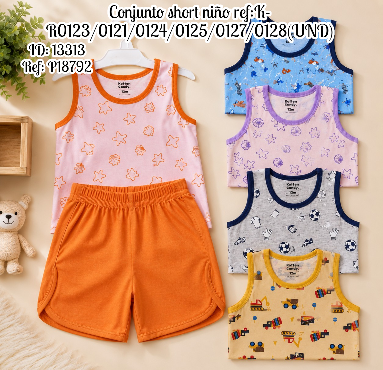 Conjunto short niño ref:K-R0123/0121/0124/0125/0127/0128(UND)
