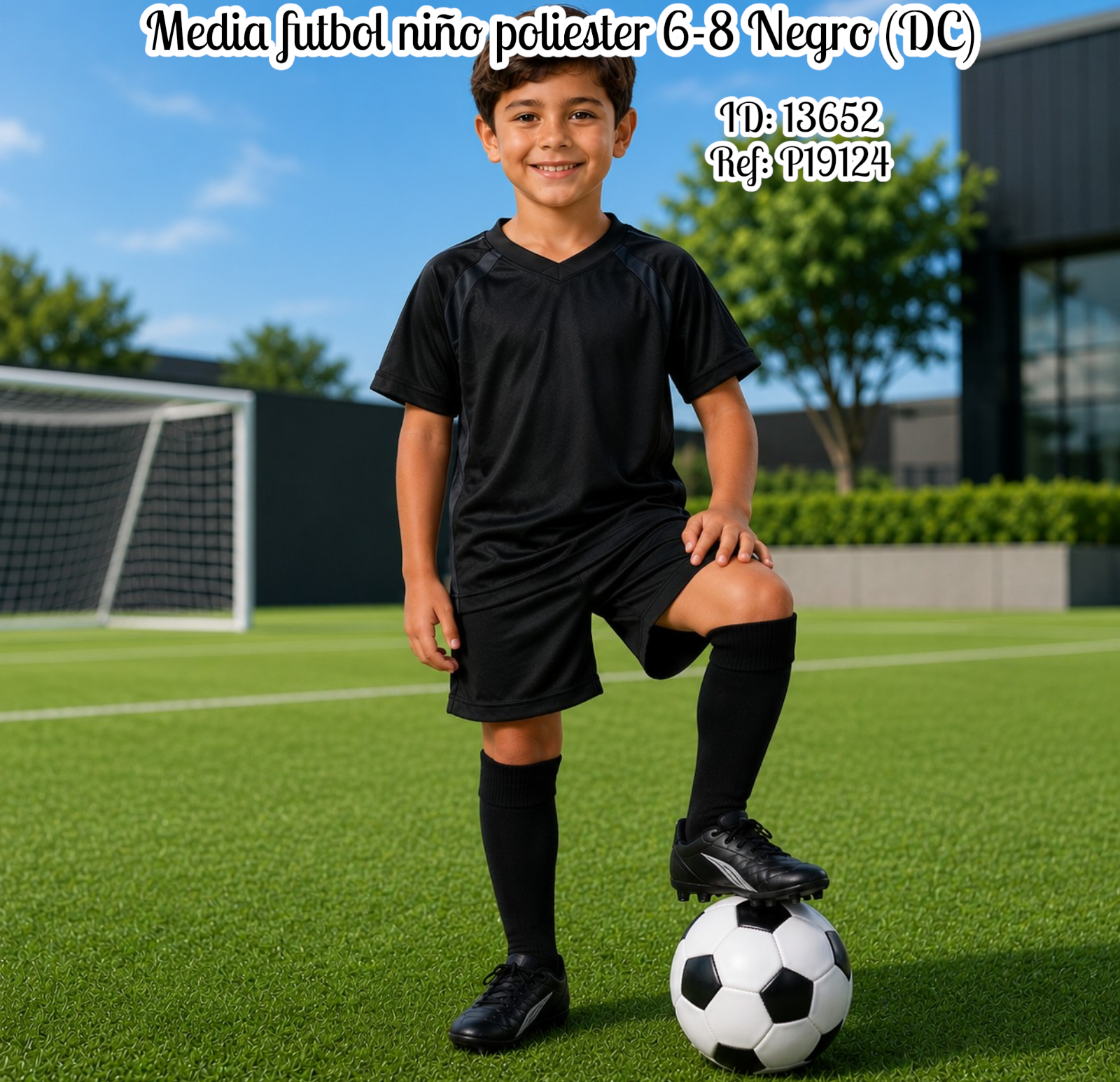 Media futbol niño poliester 6-8 Negro (DC)