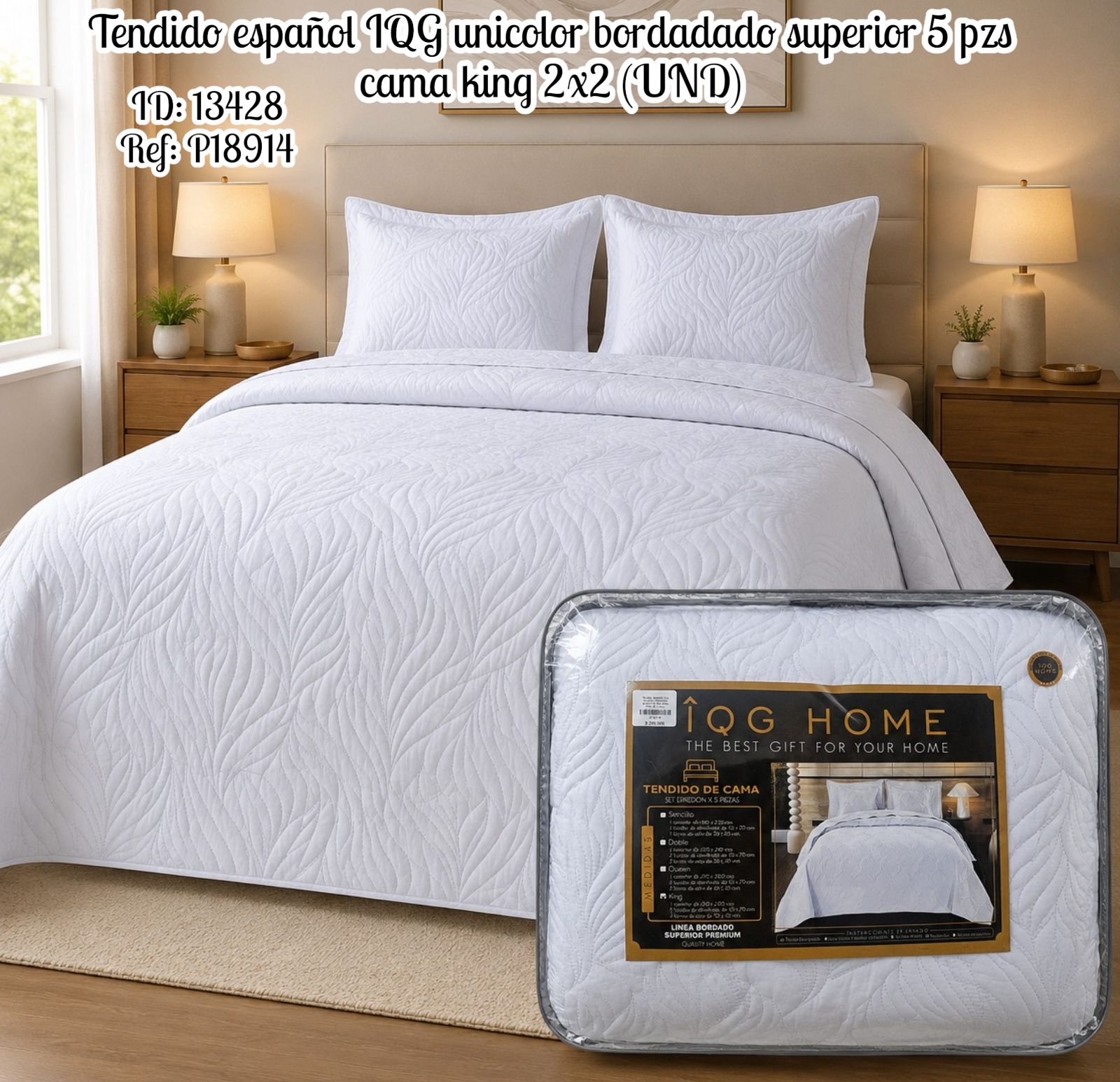 Tendido español IQG unicolor bordadado superior 5 pzs cama king 2x2 (UND)
