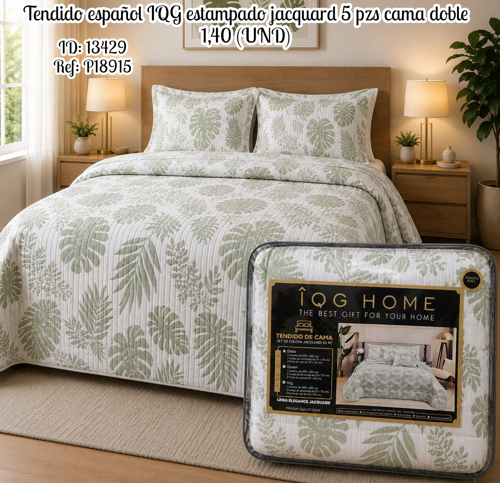 Tendido español IQG estampado jacquard 5 pzs cama doble 1,40 (UND)