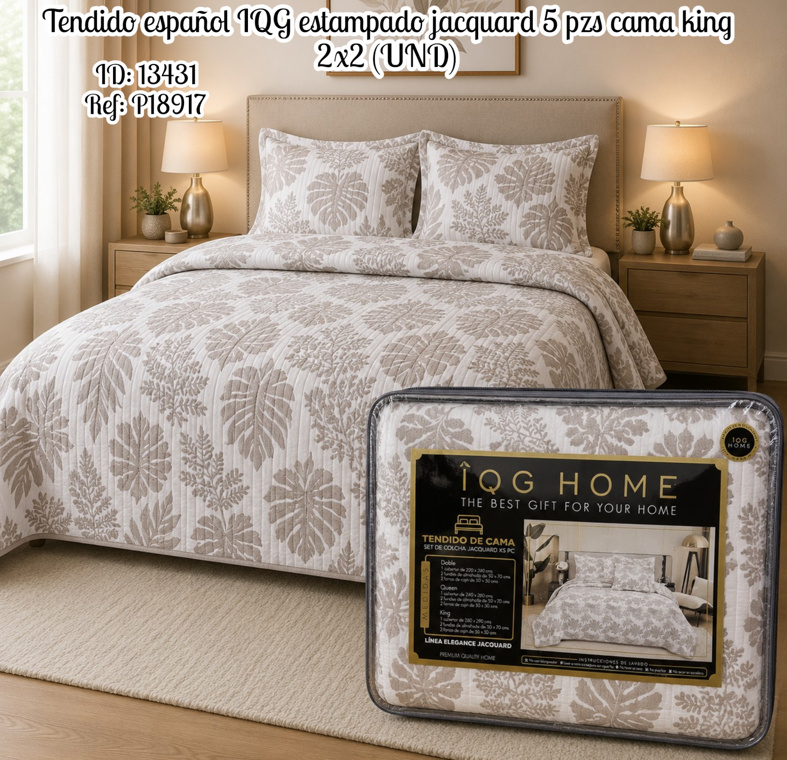 Tendido español IQG estampado jacquard 5 pzs cama king 2x2 (UND)