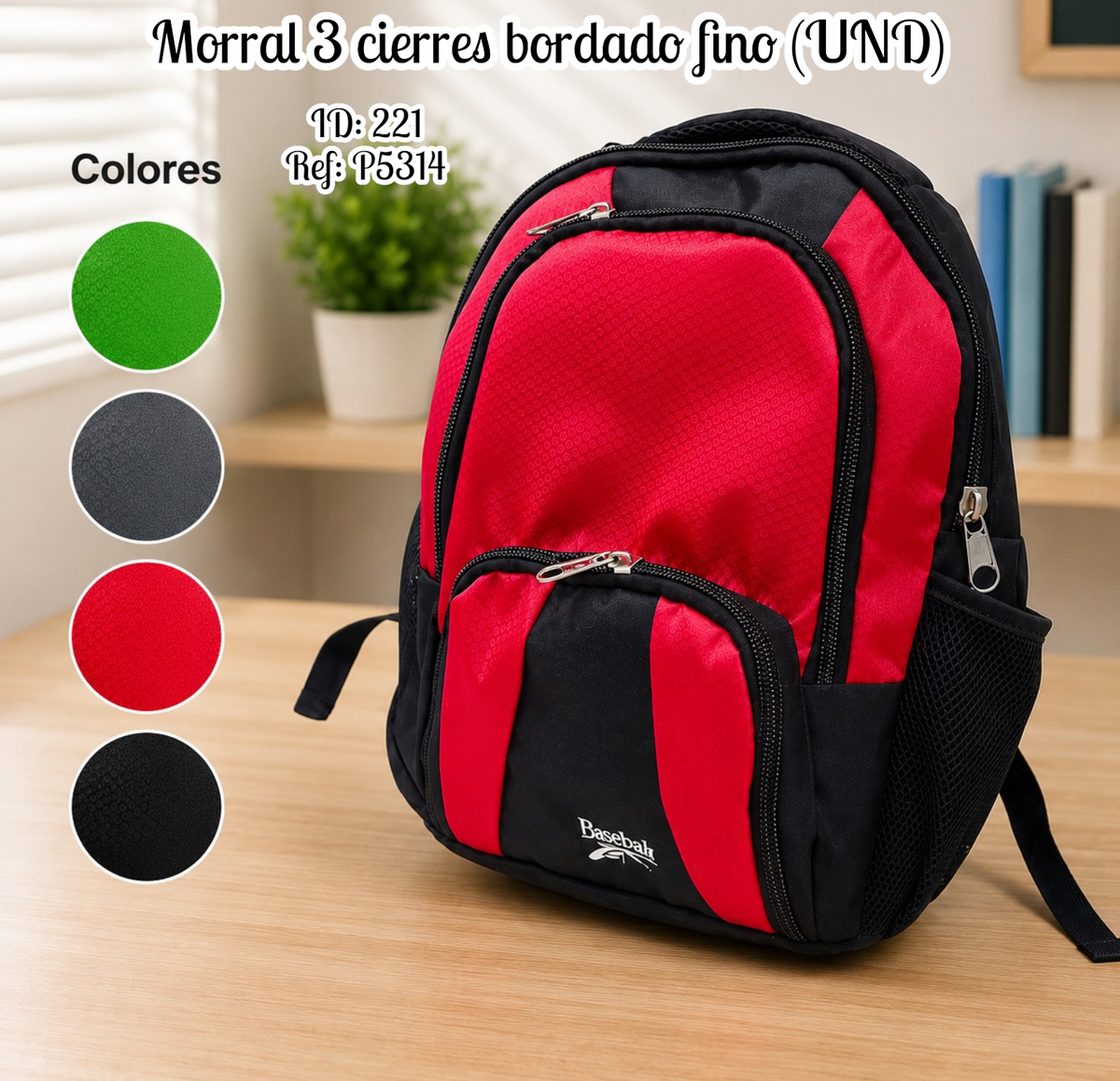 Morral 3 cierres bordado fino (UND)