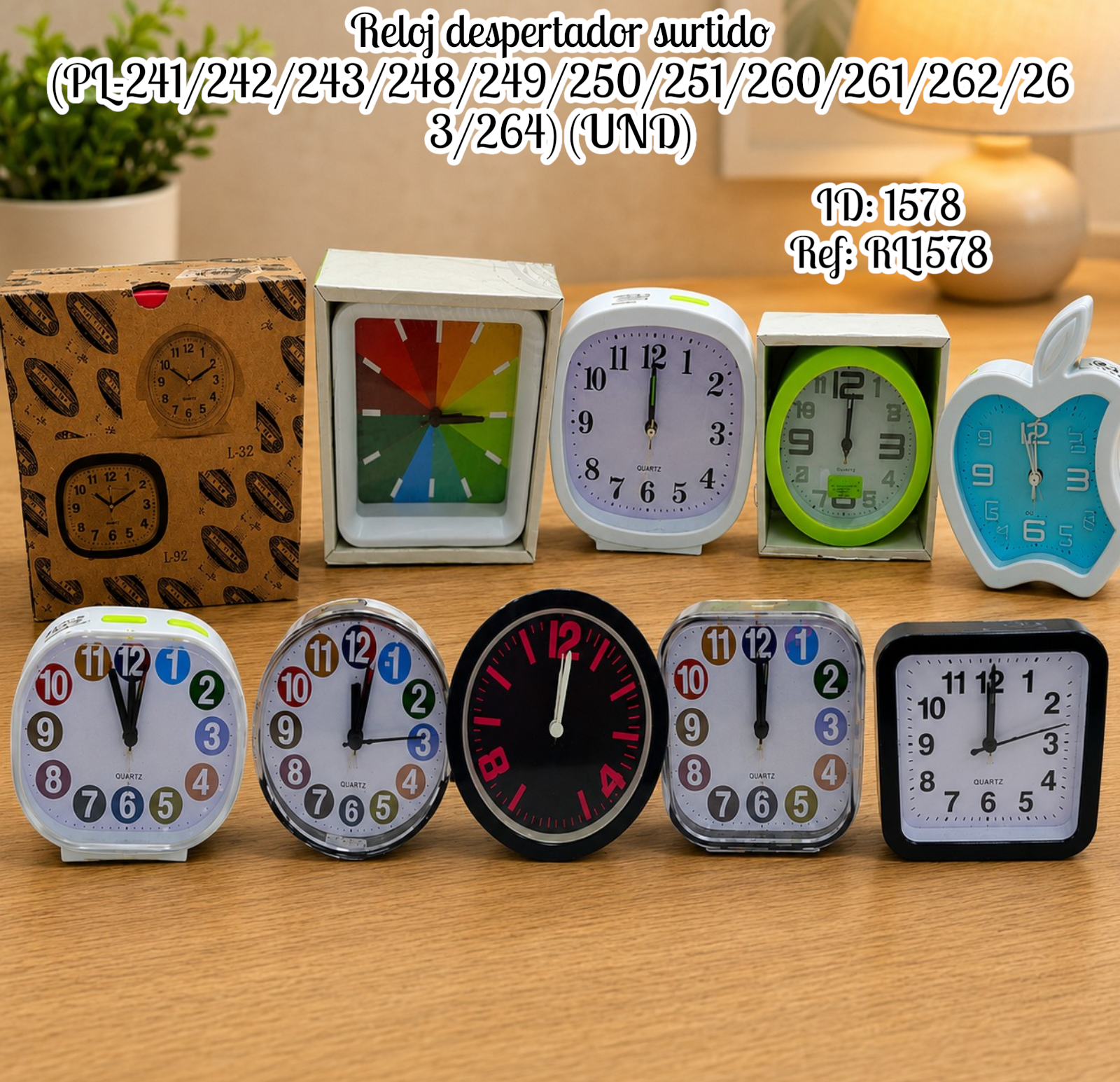 Reloj despertador surtido (PL-241/242/243/248/249/250/251/260/261/262/263/264) (UND)