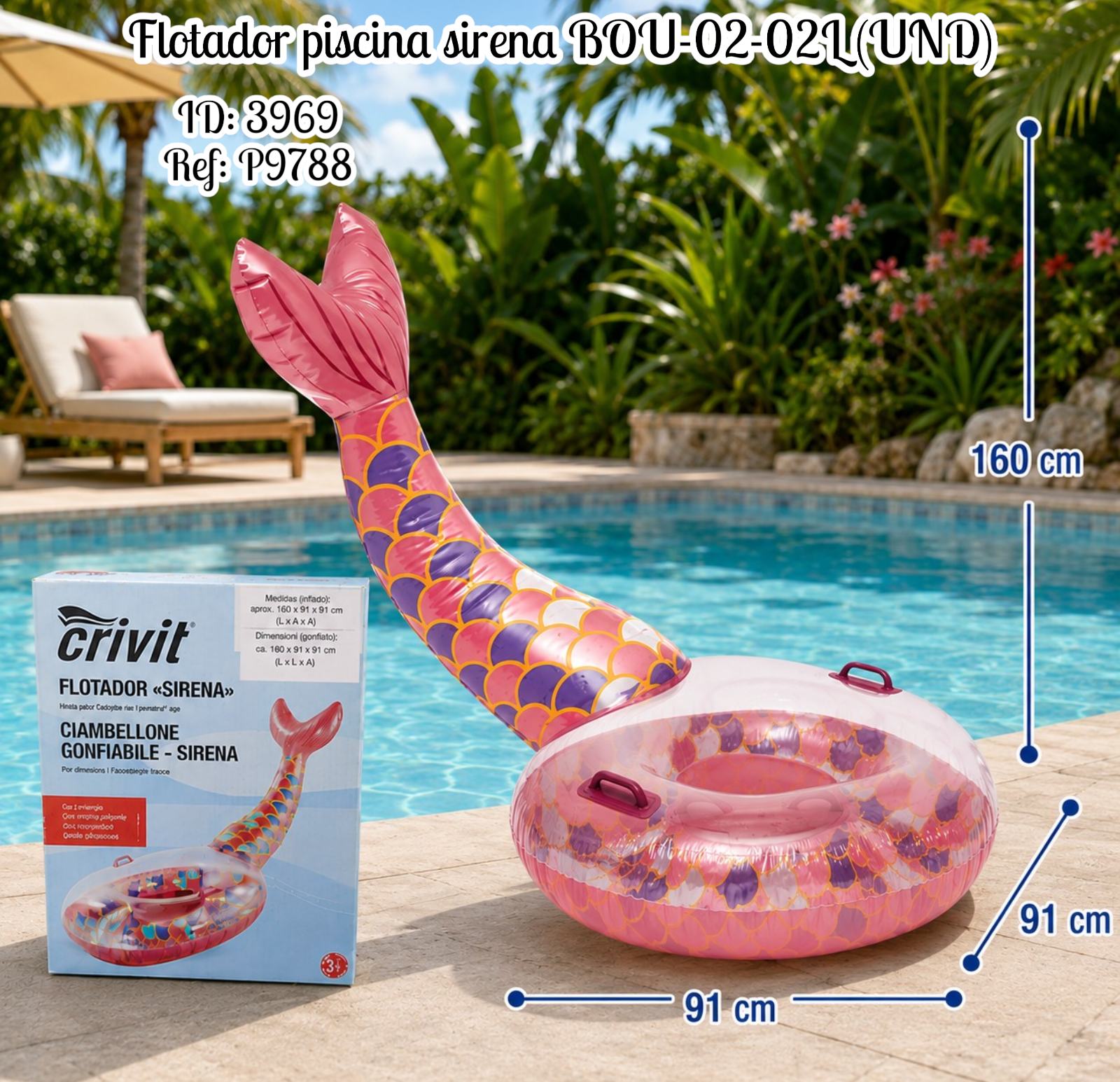 Flotador piscina sirena BOU-02-02L (UND)