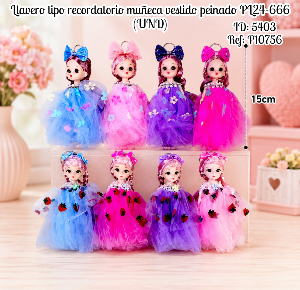 Llavero tipo recordatorio muñeca vestido peinado PL24-666 (UND)