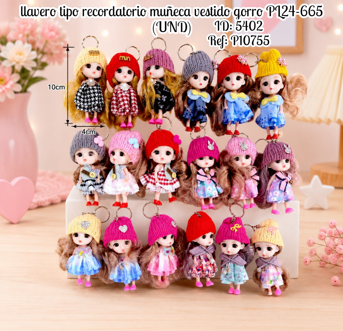 llavero tipo recordatorio muñeca vestido gorro PL24-665 (UND)