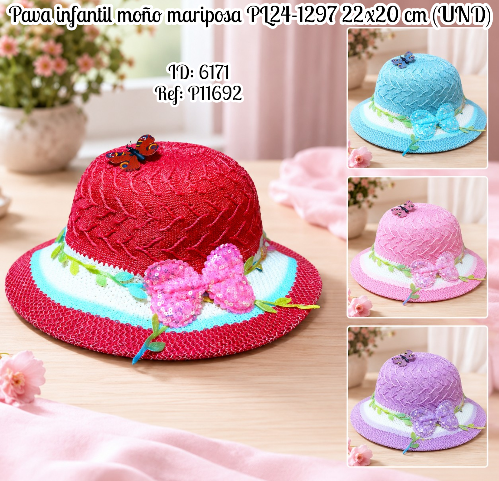 Pava infantil moño mariposa PL24-1297 22x20 cm (UND)