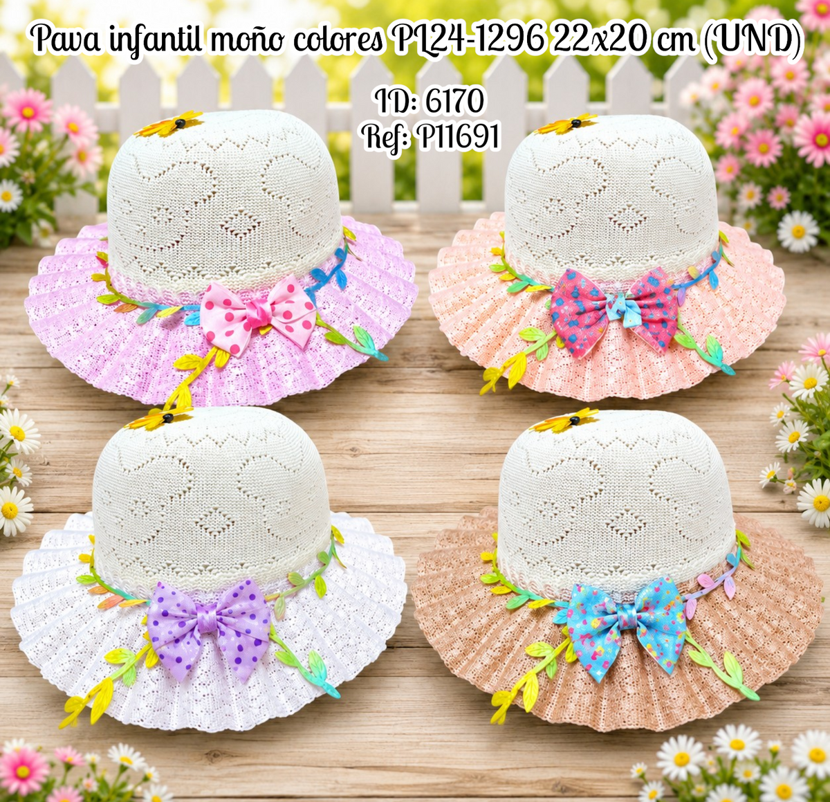 Pava infantil moño colores PL24-1296 22x20 cm (UND)