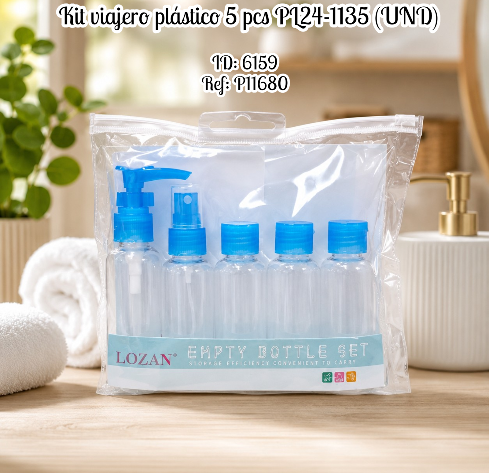 Kit viajero plástico 5 pcs PL24-1135 (UND)