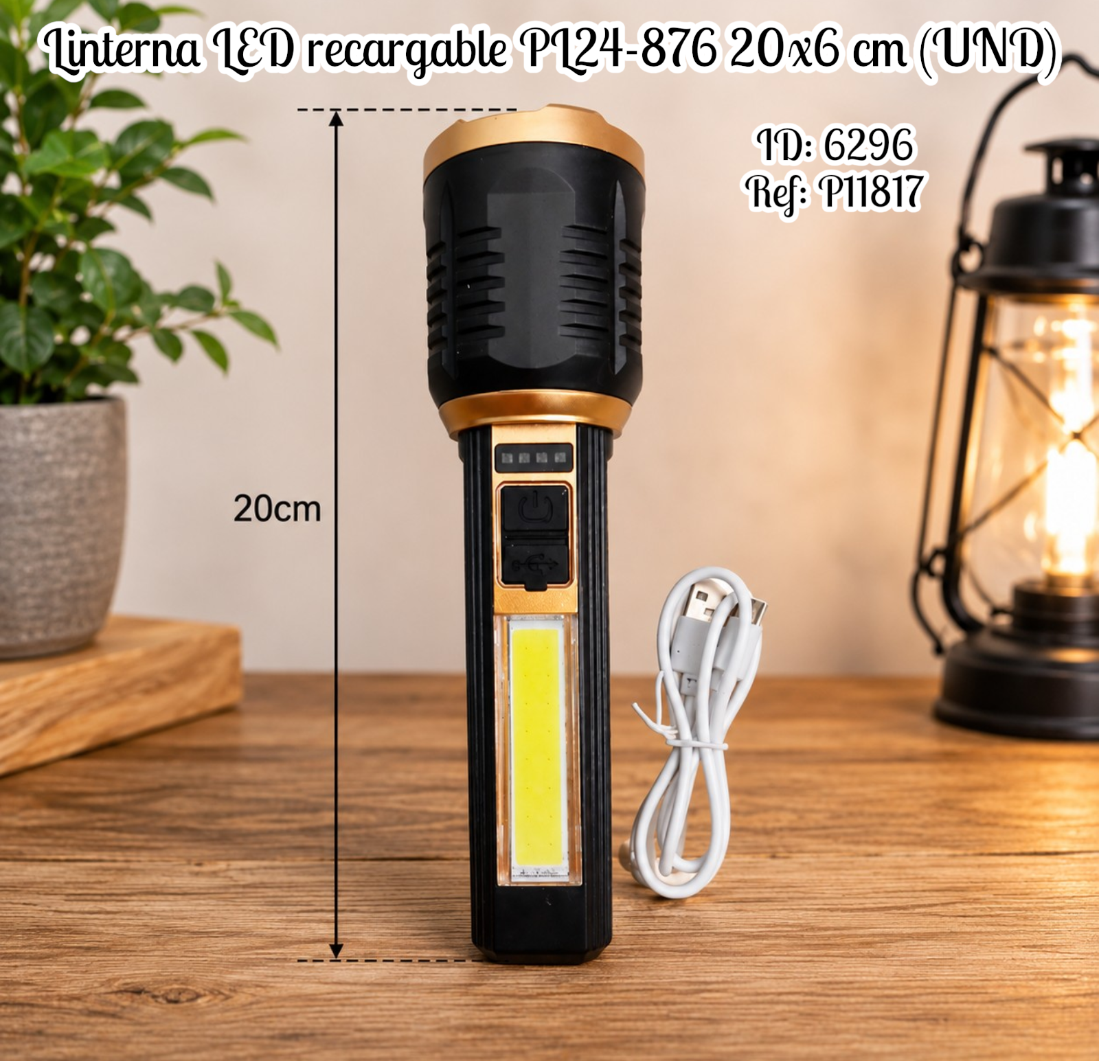 Linterna LED recargable PL24-876 20x6 cm (UND)