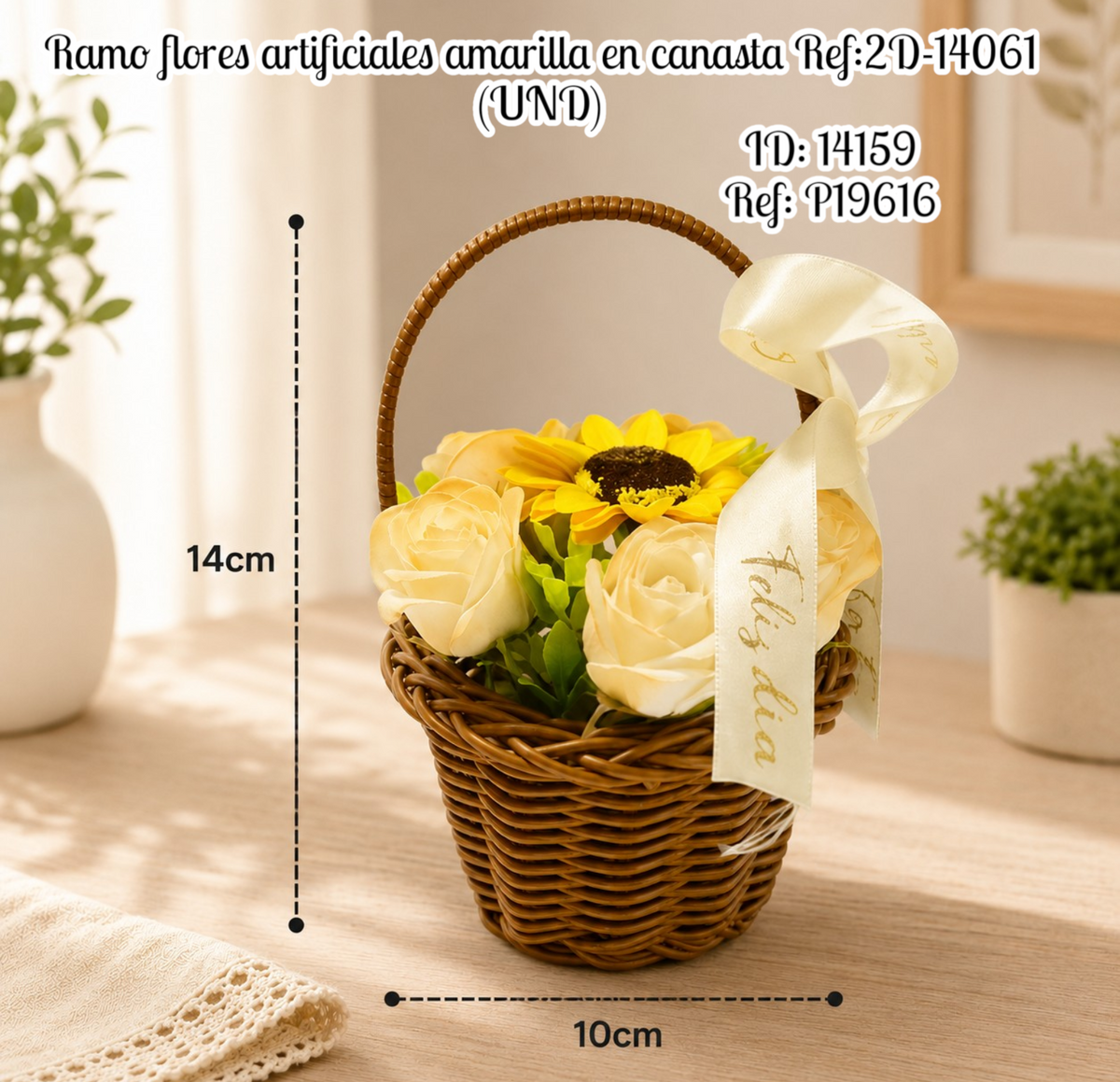 Ramo flores artificiales amarilla en canasta Ref:2D-14061 (UND)
