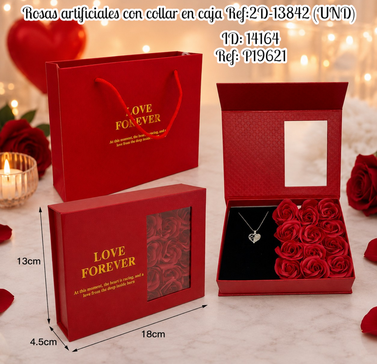 Rosas artificiales con collar en caja Ref:2D-13842 (UND)