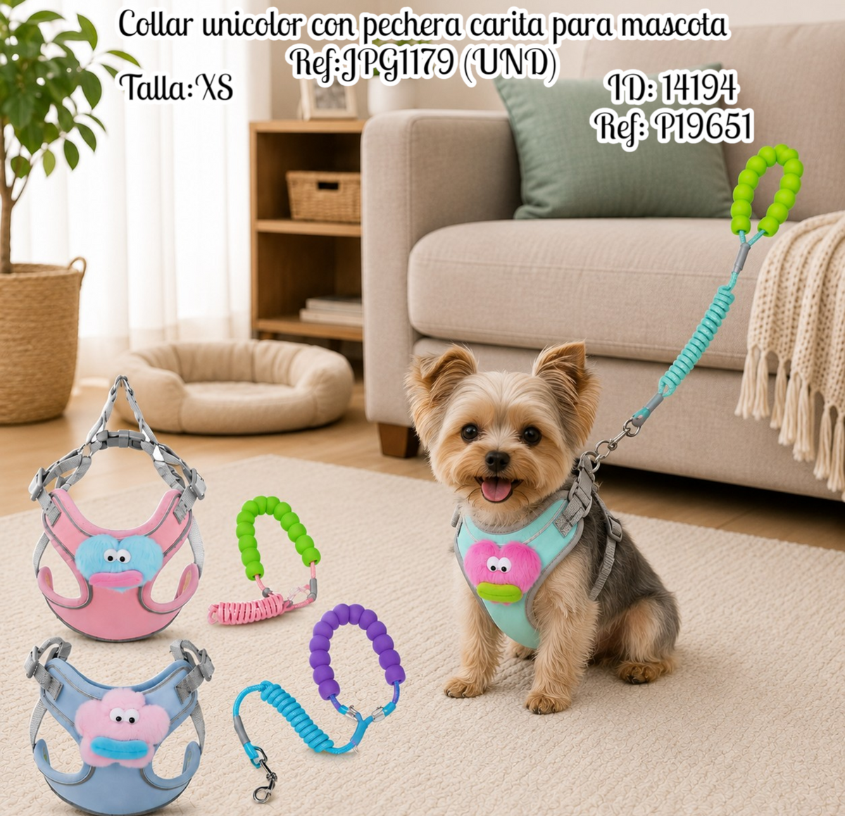 Collar unicolor con pechera carita para mascota Ref:JPG1179 (UND)