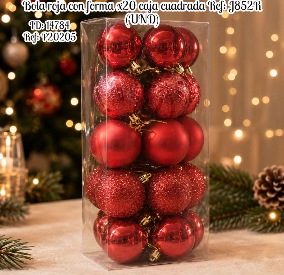Bola roja con forma x20 caja cuadrada Ref: J852R (UND)