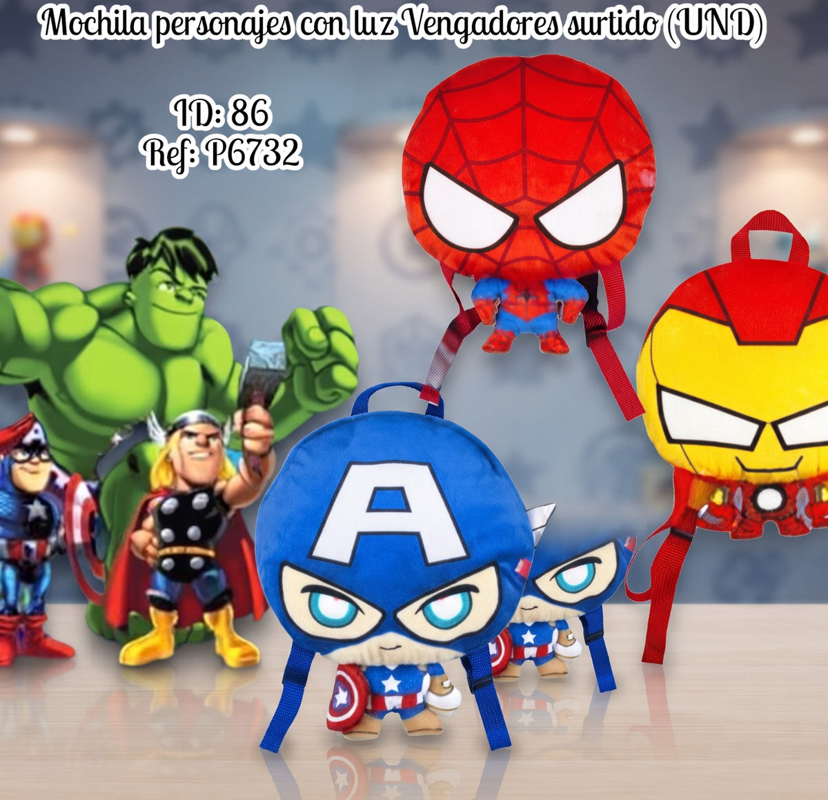 Mochila personajes con luz Vengadores surtido (UND)