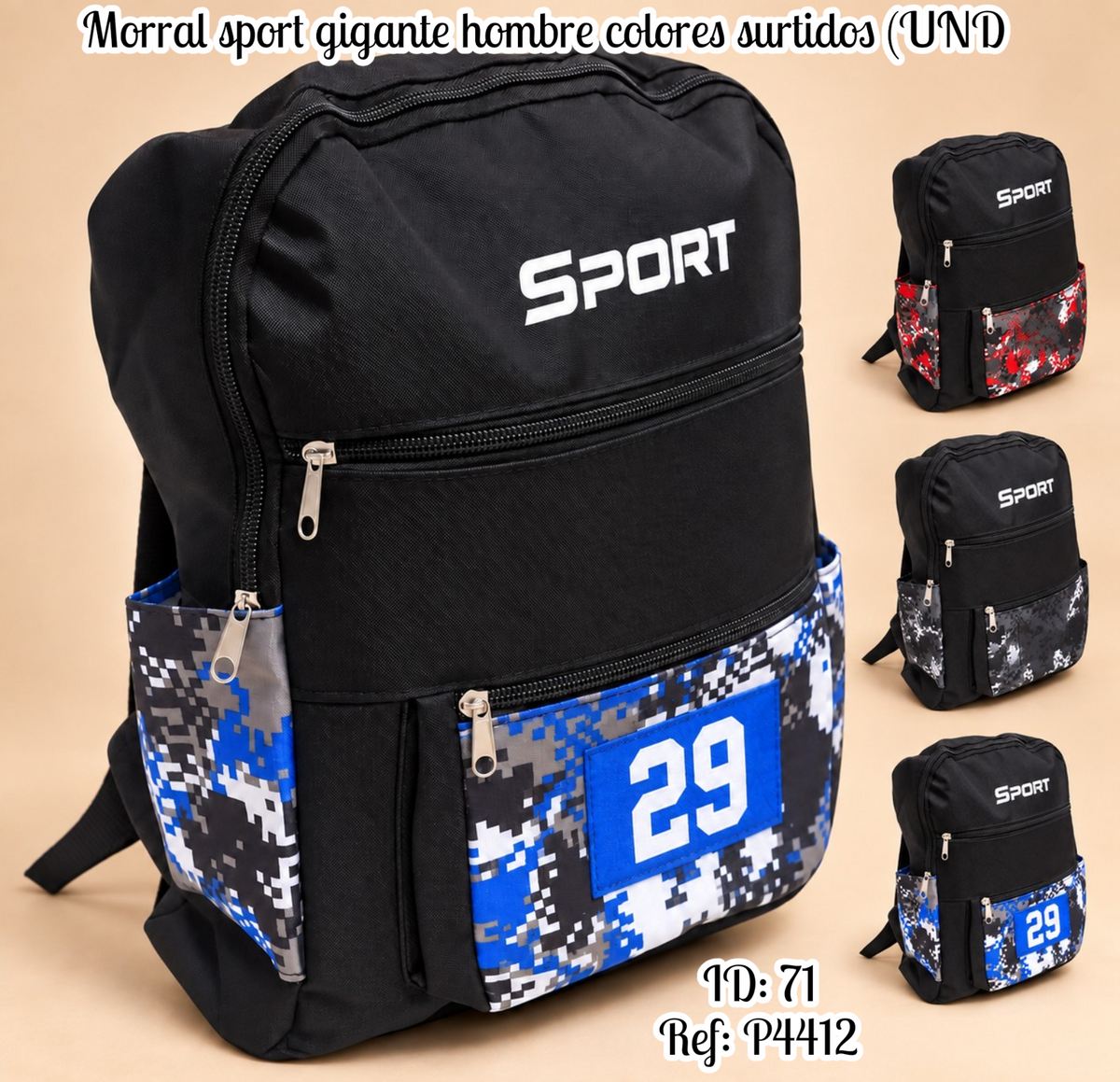 Morral sport gigante hombre colores surtidos (UND)