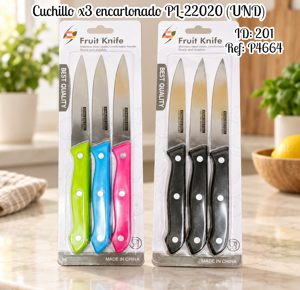 Cuchillo x3 encartonado al por mayor – Ref. PL-22020