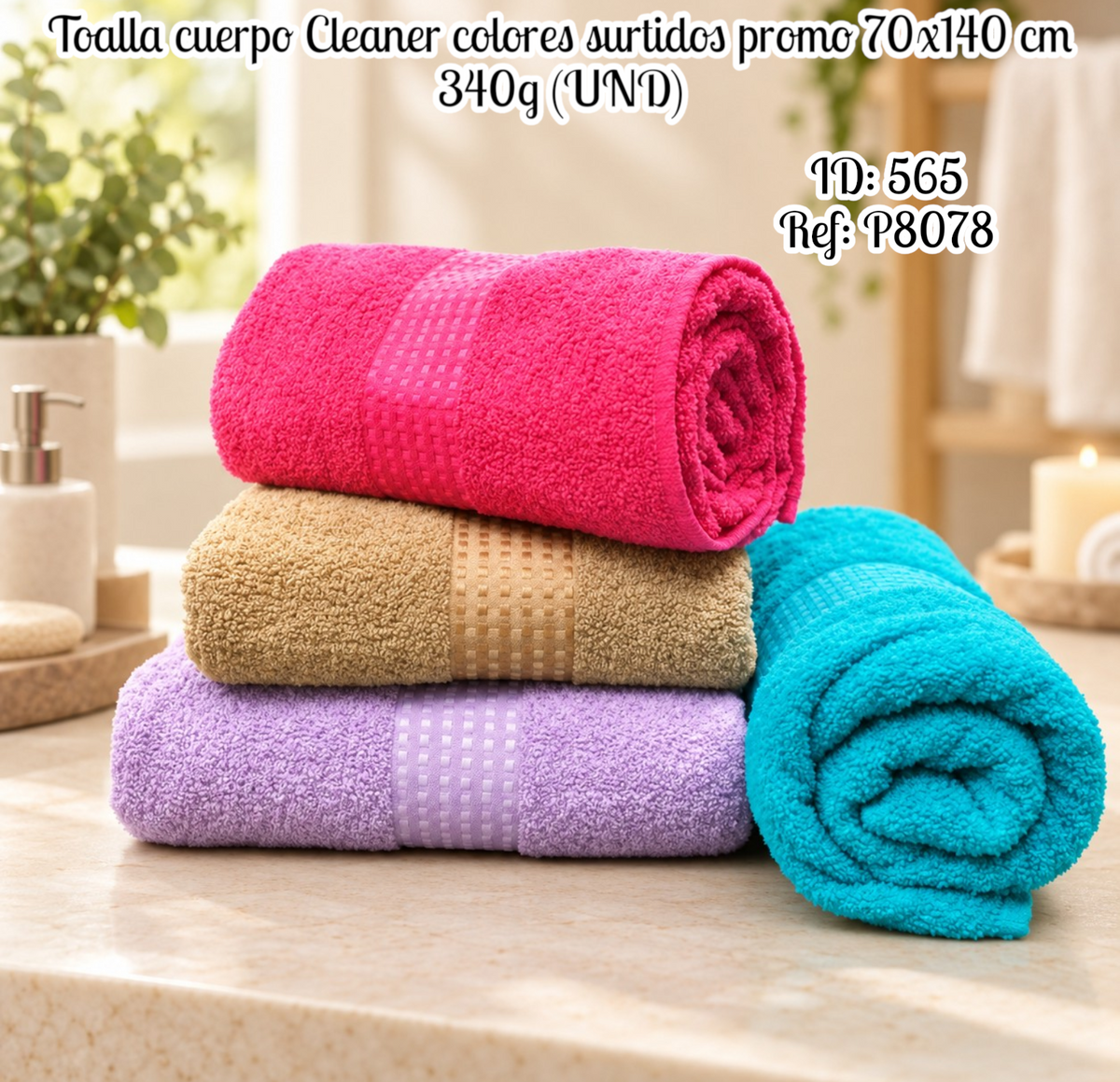 Toalla cuerpo Cleaner colores surtidos 70x140 cm 340g (UND)