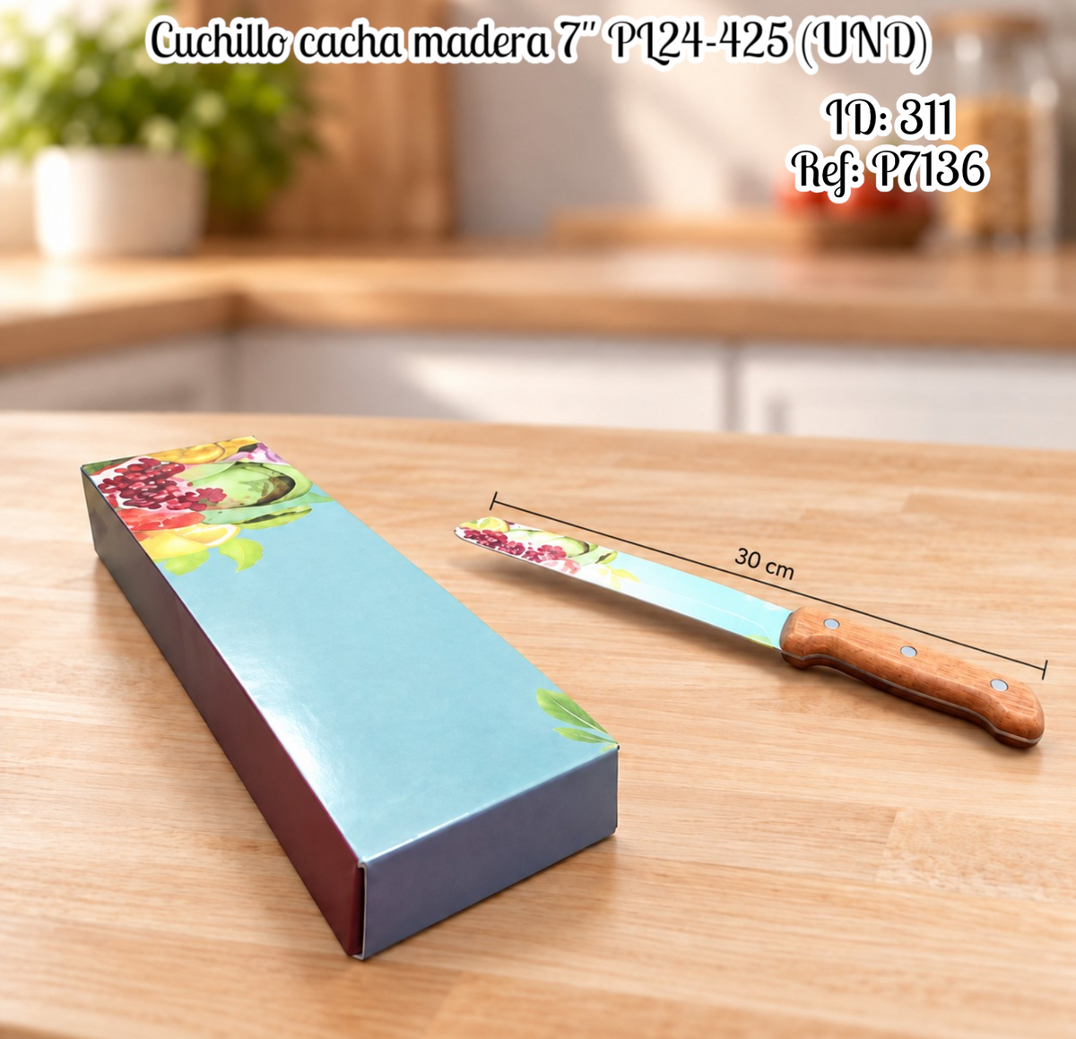 Cuchillo cacha madera 7" al por mayor – Ref. PL24-425