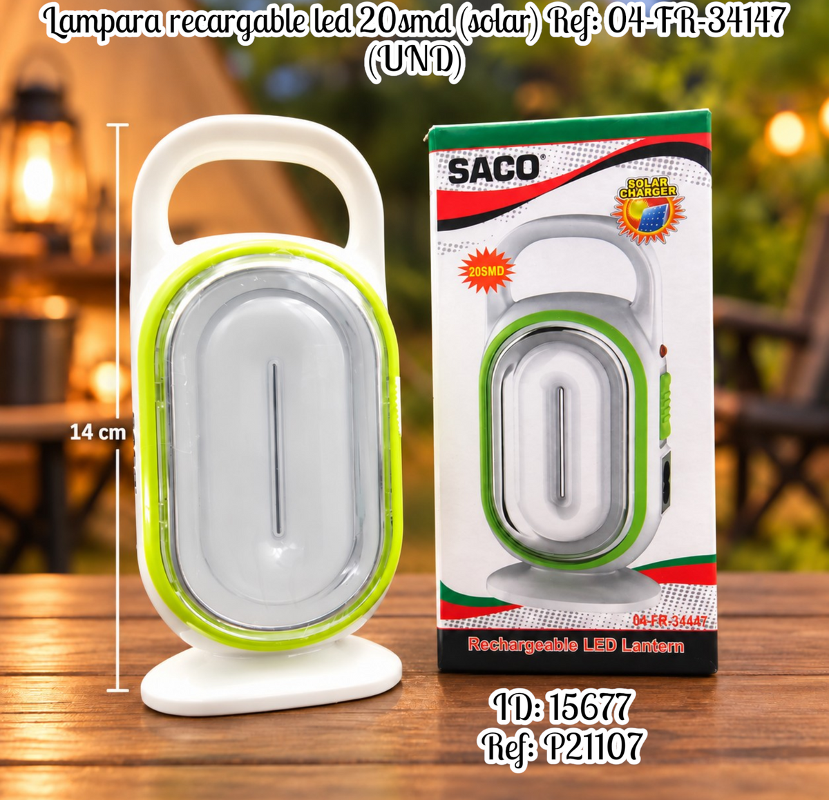 Lampara recargable led 20smd (solar) al por mayor – Ref. 04-FR-34147