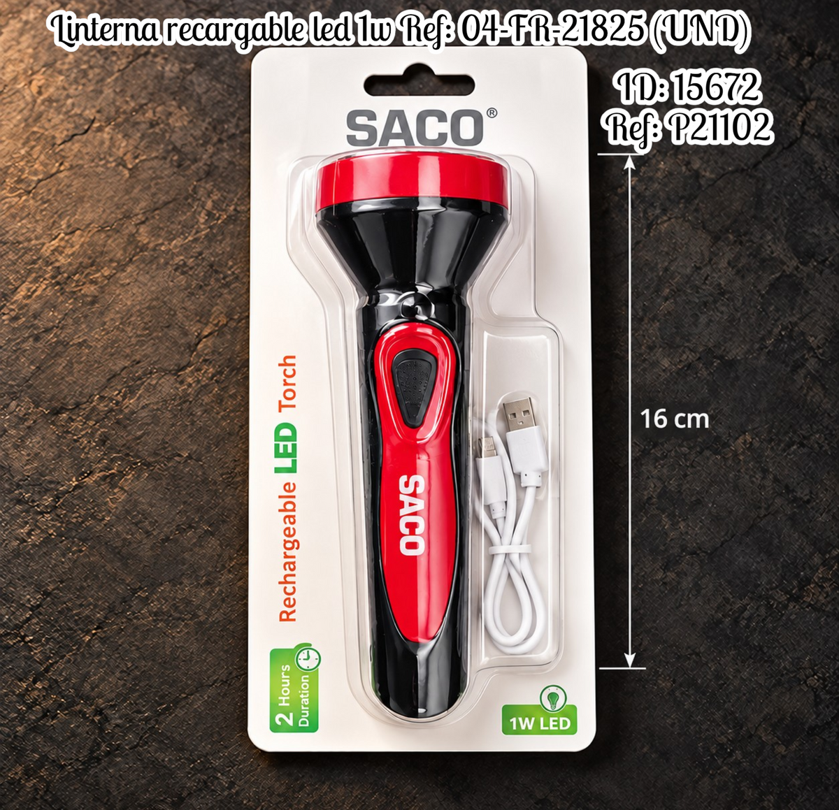 Linterna recargable led 1w Ref: 04-FR-21825 (UND)