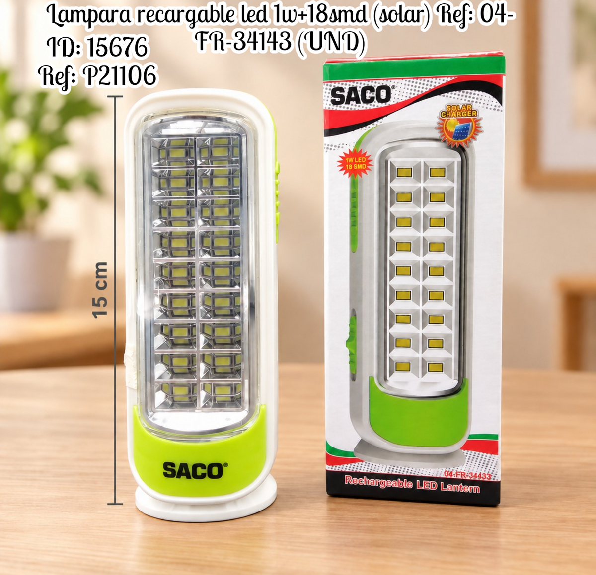 Lampara recargable led 1w+18smd (solar) al por mayor – Ref. 04-FR-34143