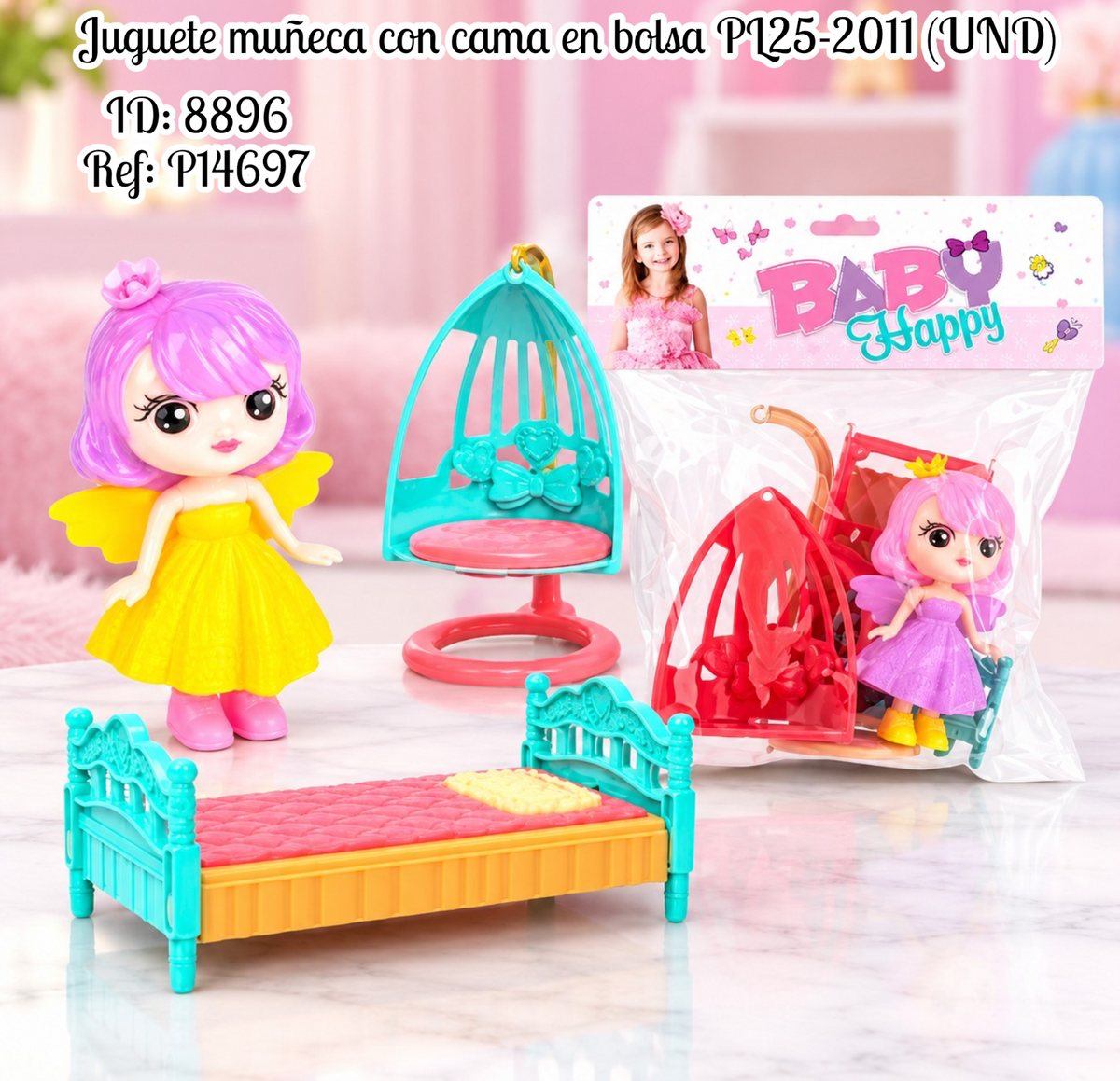 Juguete muñeca con cama en bolsa PL25-2011 (UND)