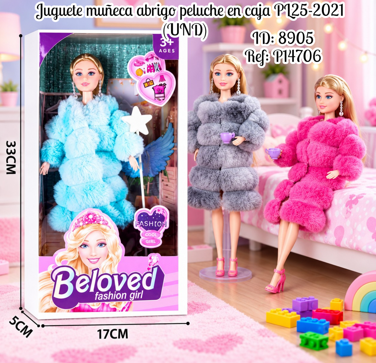 Juguete muñeca abrigo peluche en caja PL25-2021 (UND)