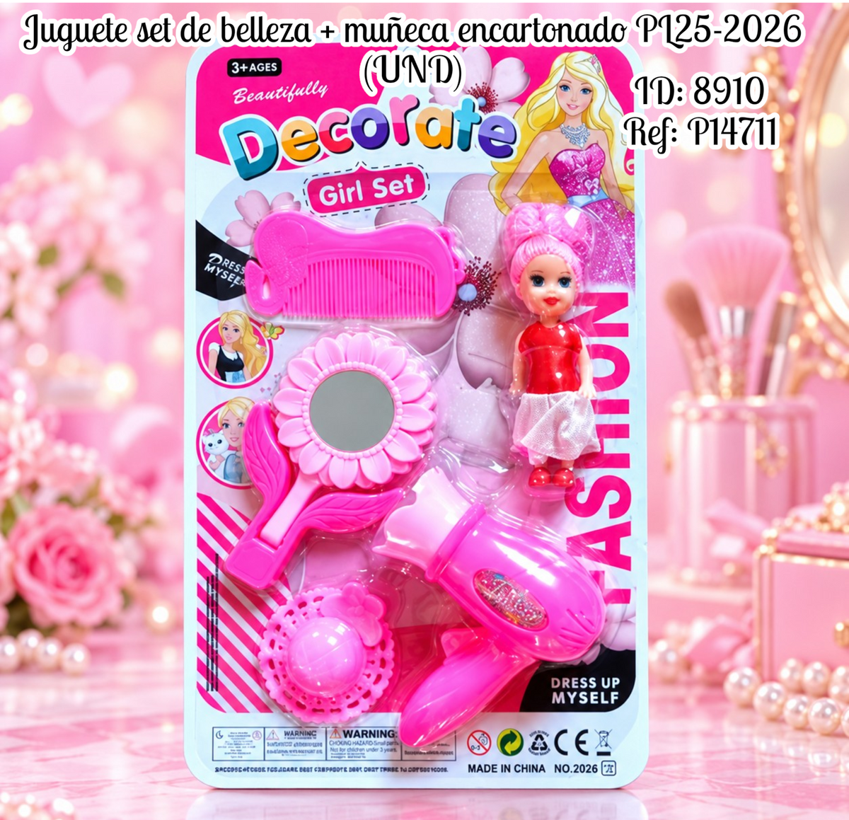 Juguete set de belleza + muñeca encartonado PL25-2026 (UND)