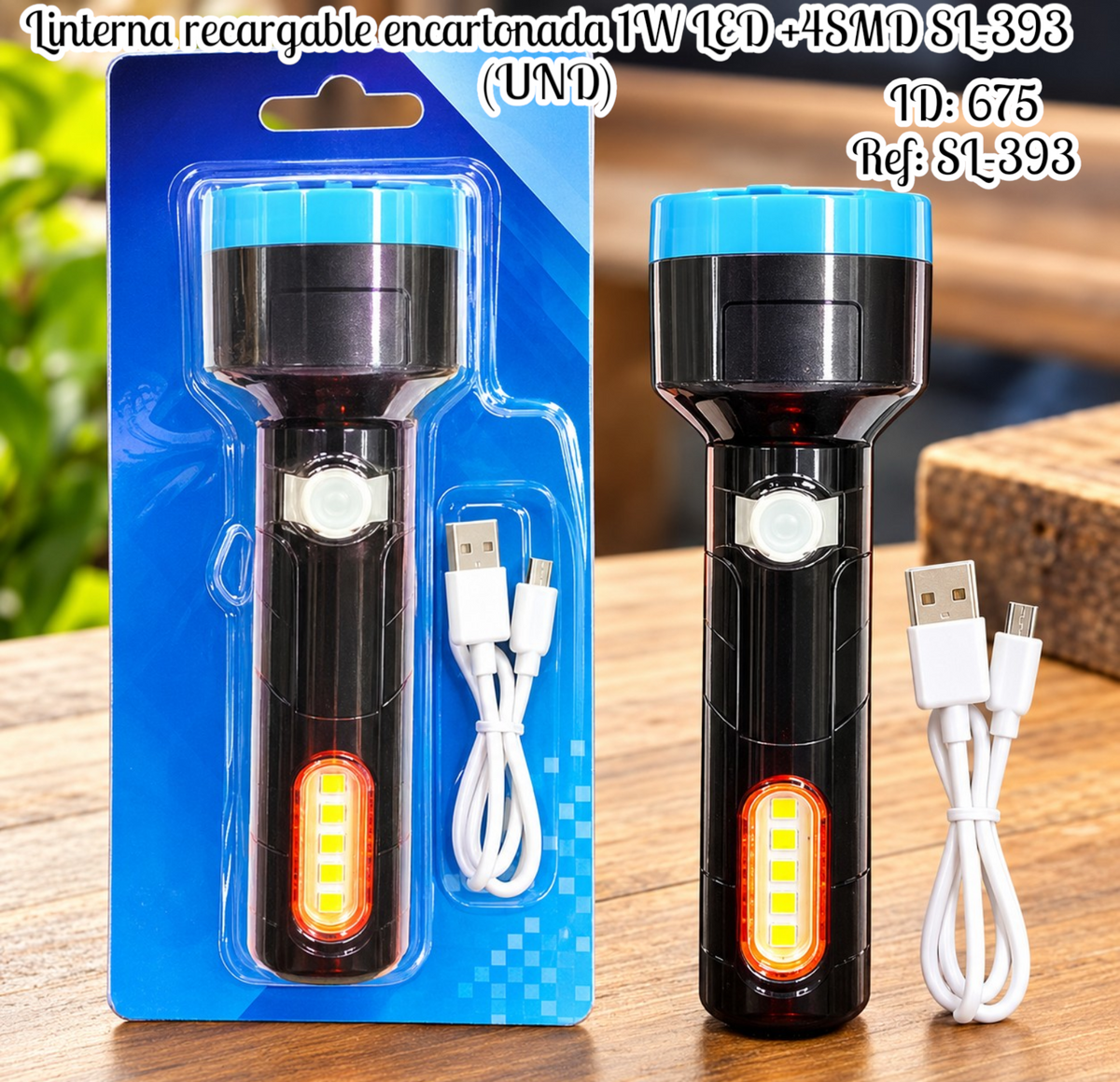 Linterna recargable 1W LED +4SMD SL-393