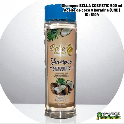 Shampoo BELLA COSMETIC 500 ml Aceite de coco y keratina (UND)