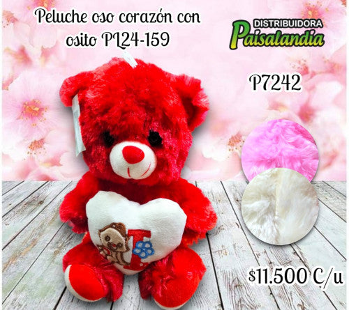 Peluche oso corazón con osito PL24-159