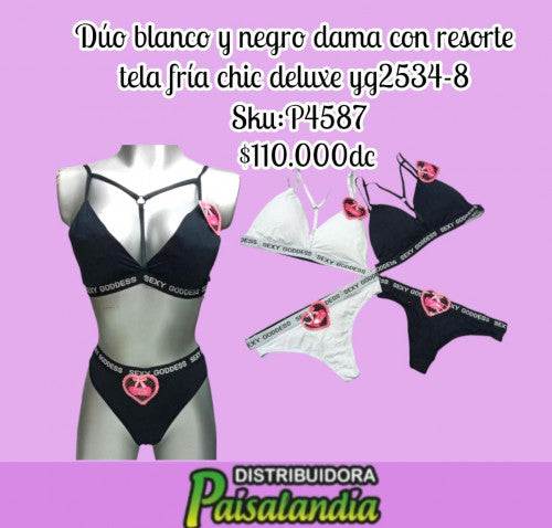 Duo blanco y negro para dama con resorte y tela fria yg2534-8 chic deluxe